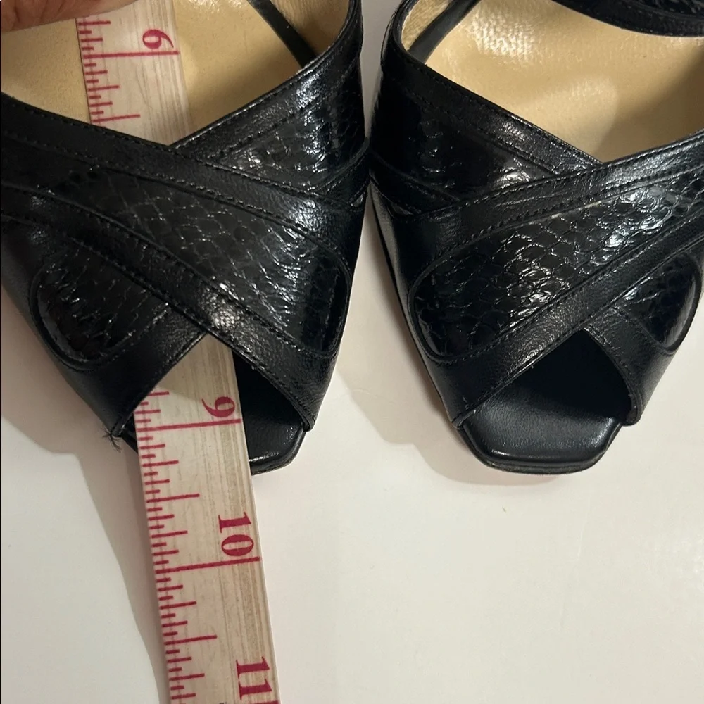 Jimmy Choo Black Patent Leather Strappy Peep-Toe Heels